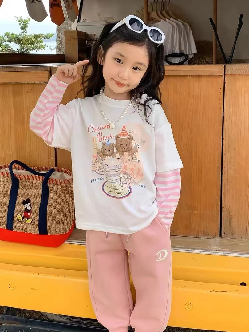 【萌娃穿搭】秋季新款女童假两件无手感数码印花时尚打底衫