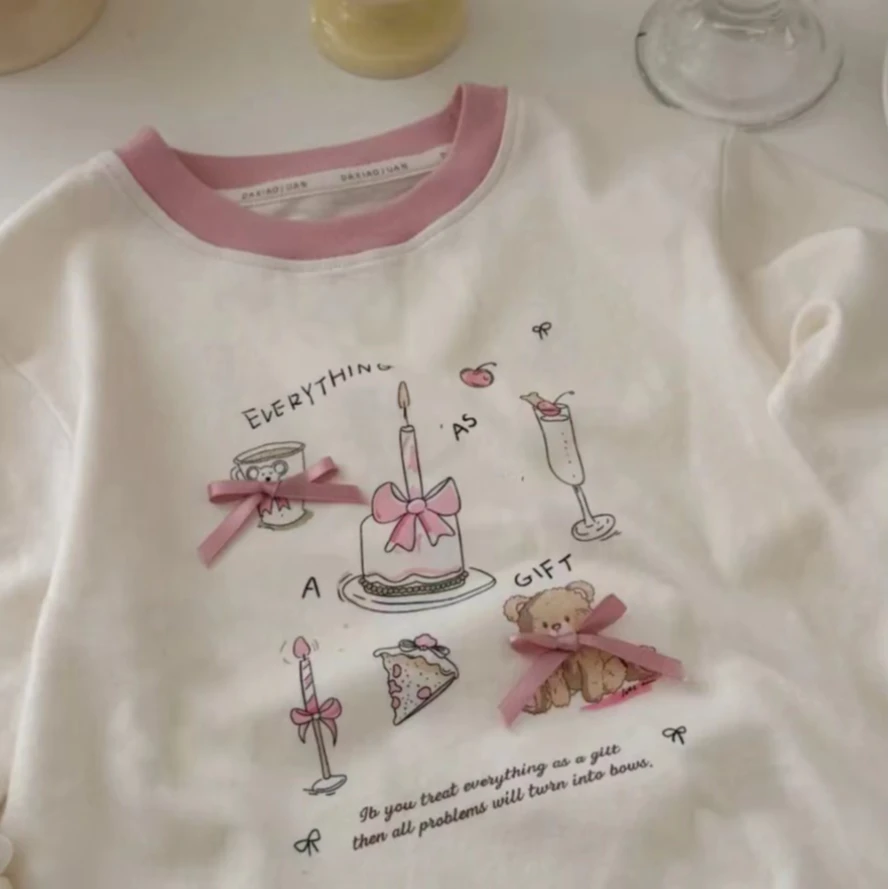 秋季新款儿童纯棉打底立体蝴蝶结长袖上衣