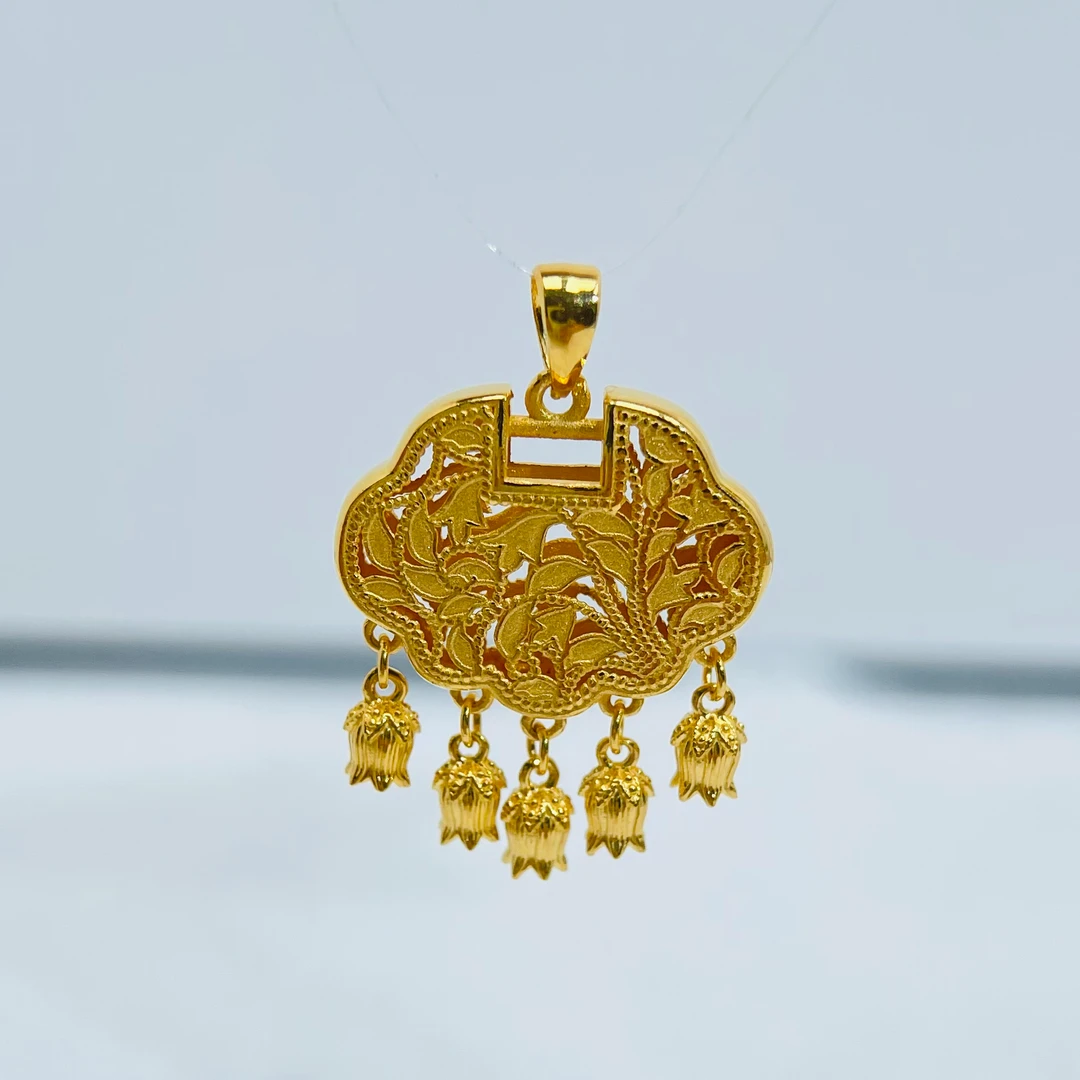 足金999黄金首饰 铃兰花锁包吊坠【1120】