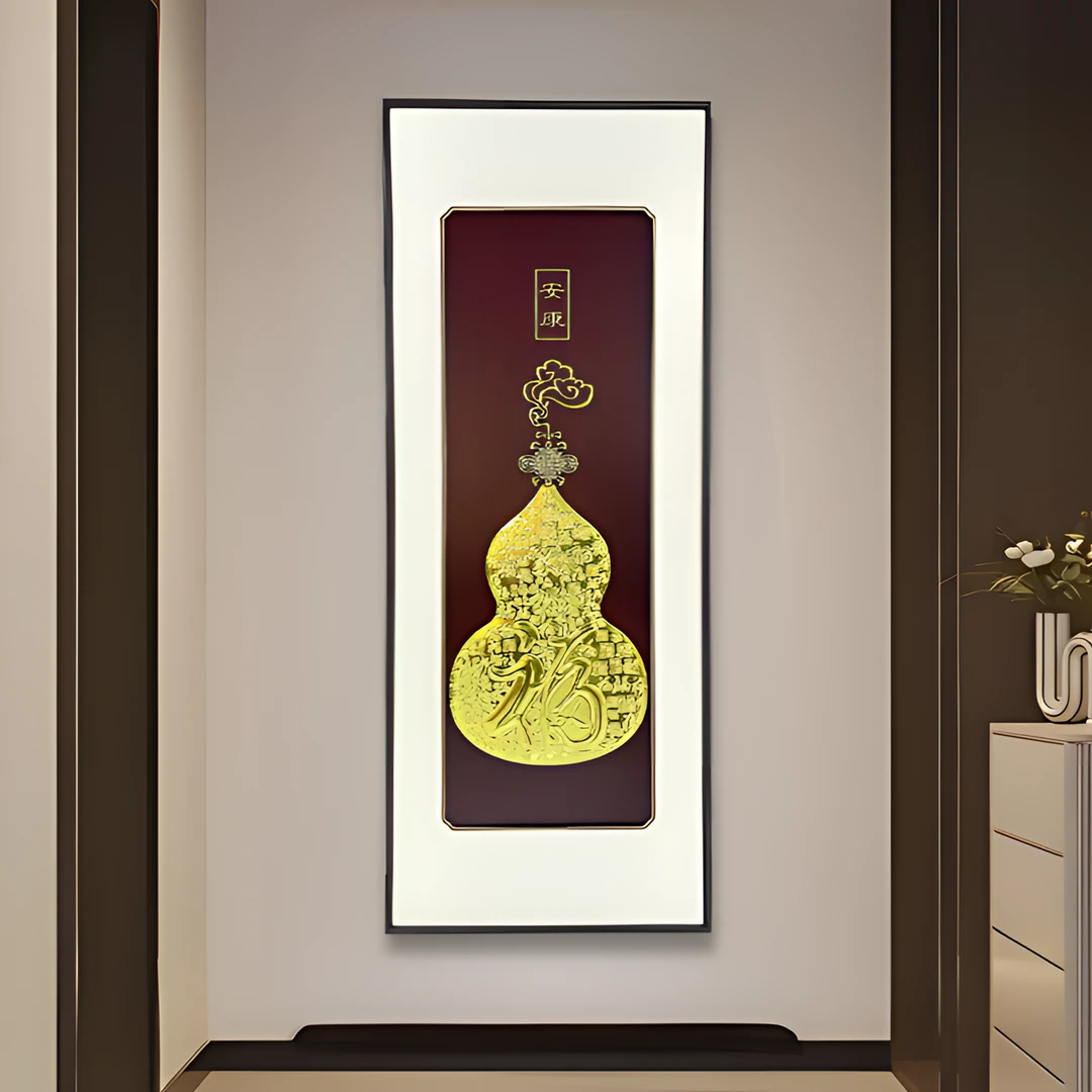 中式新中式高端葫芦福装饰画入户门迎面墙画走廊过道客厅挂画