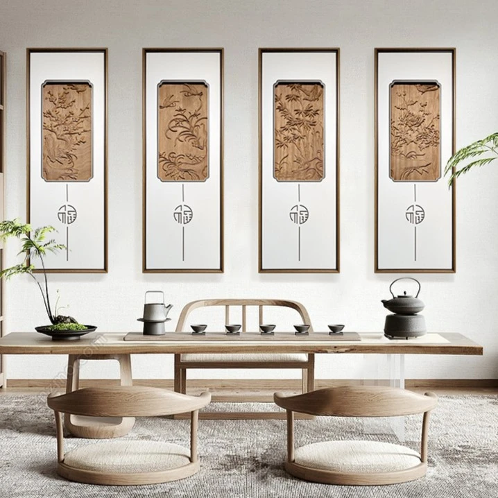 新中式40*108梅兰竹菊四条屏客厅沙发背景墙装饰画茶室中堂挂画