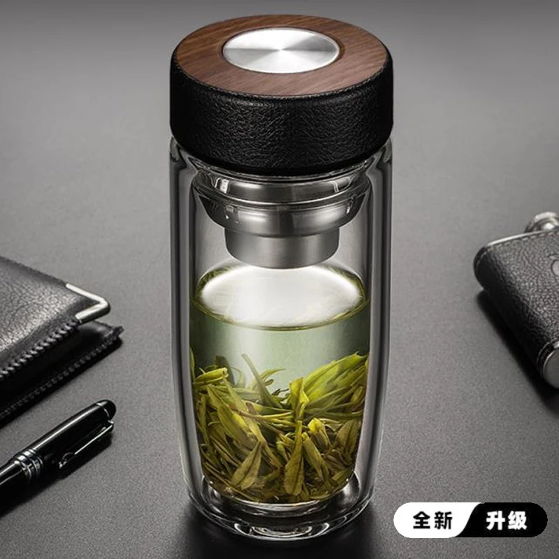 水杯玻璃鹅蛋杯大容量男士商务办公泡茶家用便携隔热泡茶水分离杯