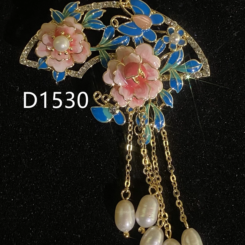 铜合金合成锆石胸针 D1530珐琅彩胸针牡丹花扇子胸针女性生日礼物