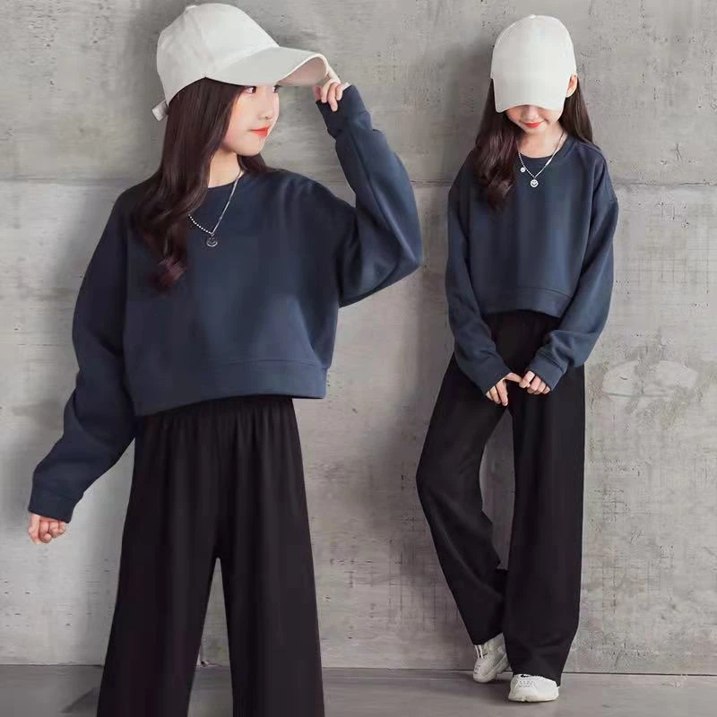 女童套装秋装宽松洋气女孩中大童网红儿童女孩卫衣阔腿裤两件套潮