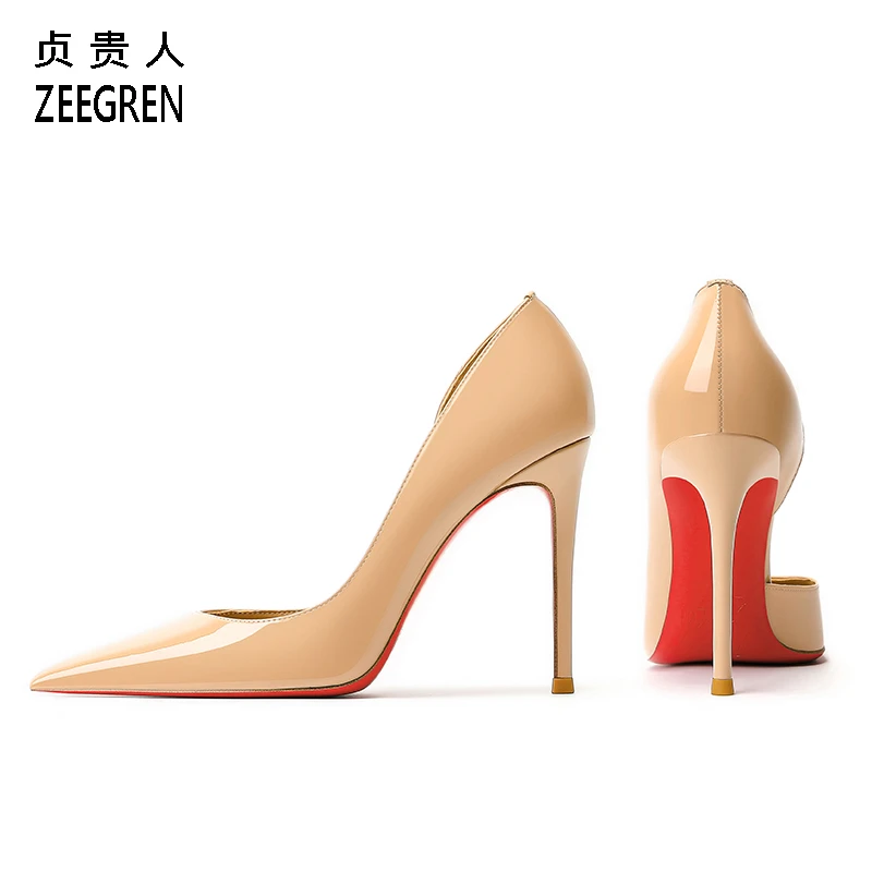 红底高跟鞋女新款2024尖头真皮设计感小众网红气质裸色细跟侧空女