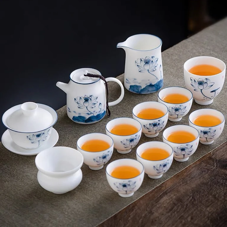 《陌上花开》德化白瓷功夫茶具套装会客高档手绘茶壶盖碗茶杯