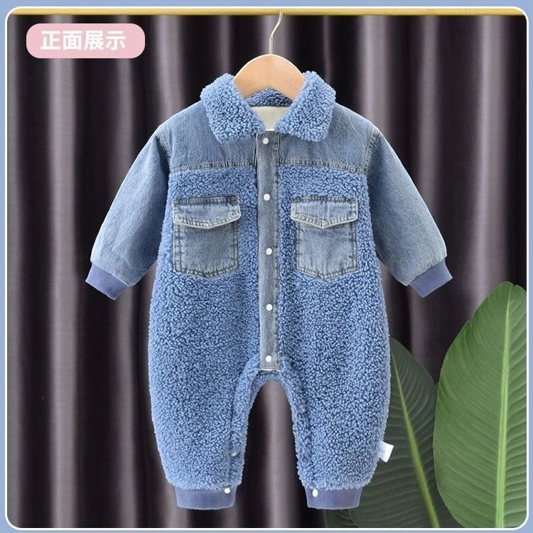 婴儿衣服薄棉连体衣保暖外出夹棉加绒网红洋气棉衣男宝宝哈衣爬服