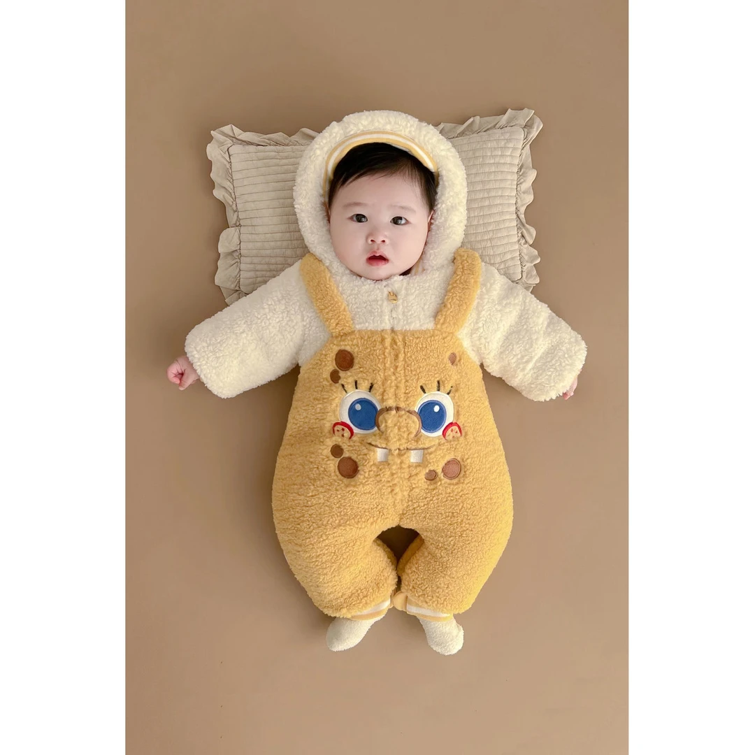 宝宝连体衣服冬款加绒加厚婴儿秋冬装卡通可爱超萌冬季棉服外出服