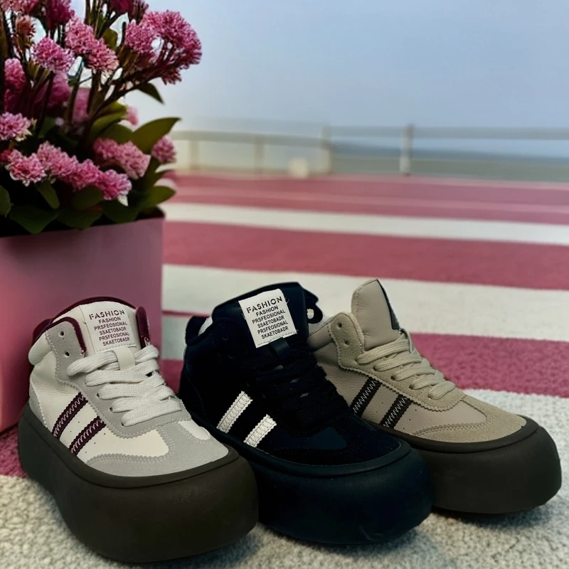 800-1 韩版德训鞋复古厚底板鞋女秋季新款运动休闲百搭拼色小白鞋