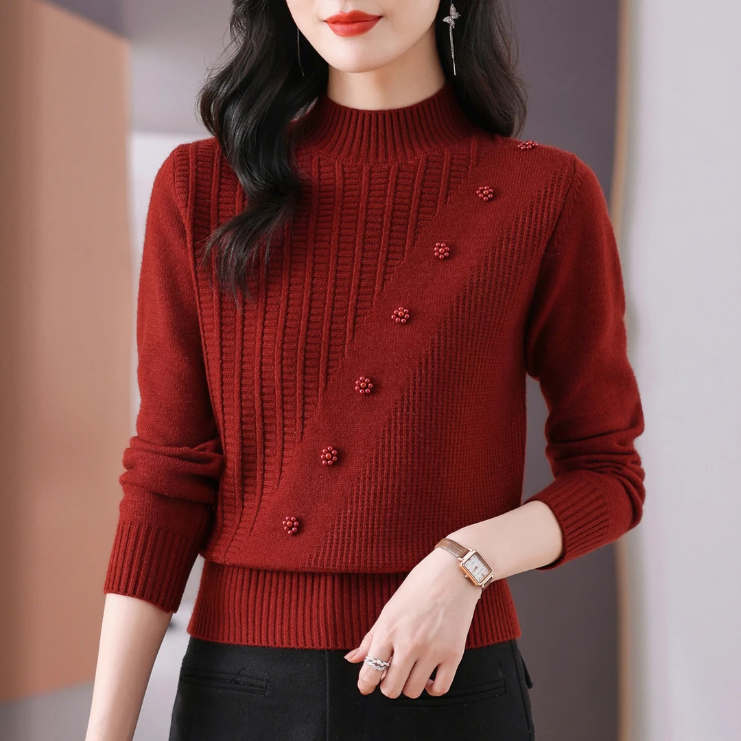 冬季新款半高领加厚针织衫女纯色时尚洋气百搭宽松显瘦套头打底衫