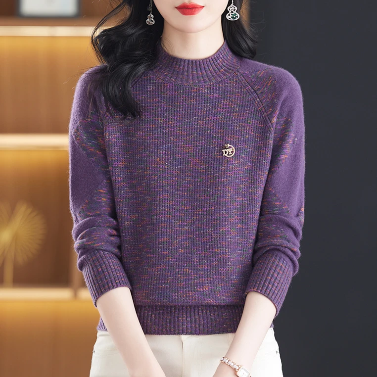 冬季新款女士半高领针织衫女短款洋气百搭宽松显瘦内搭打底衫