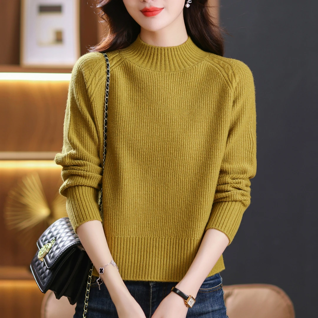 冬季新款半高领加厚保暖针织衫女洋气减龄百搭宽松显瘦内搭打底衫