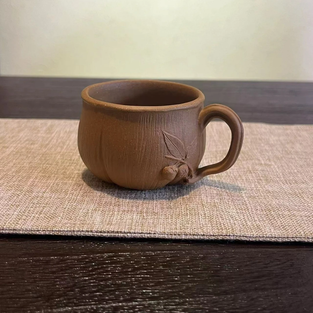 柿子杯花器主人杯全手工原矿降坡泥助大口杯黄露琦手制大容量助工