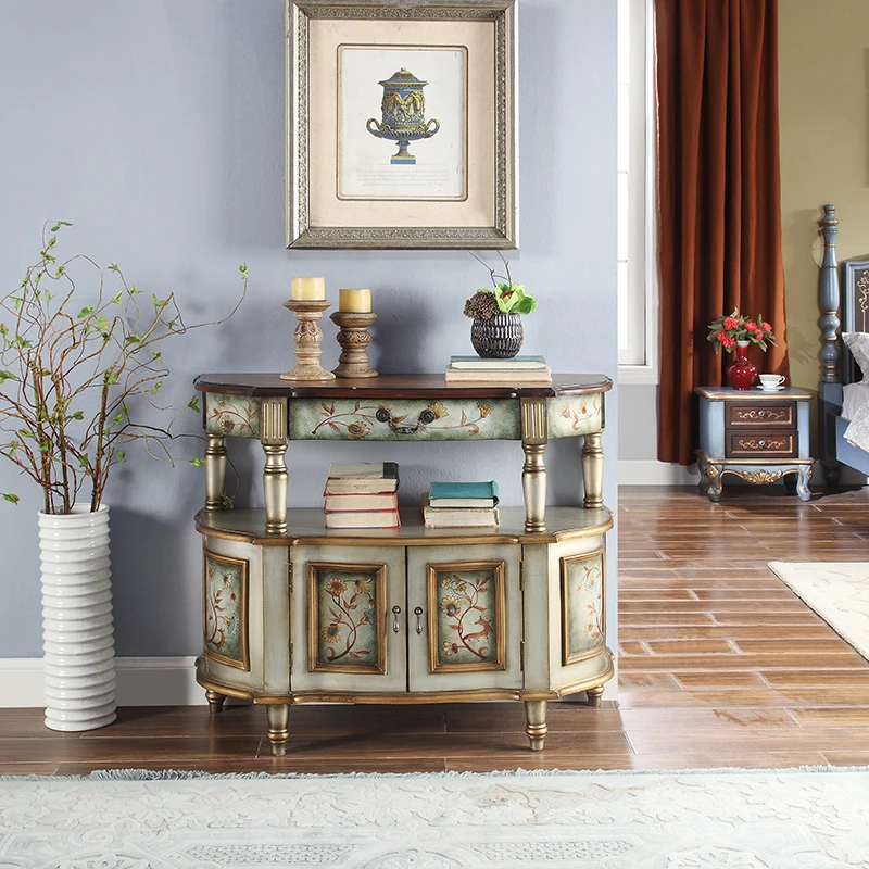 一米长手工彩绘实木家具玄关柜客厅家用隔断欧式置物雕花门厅半圆