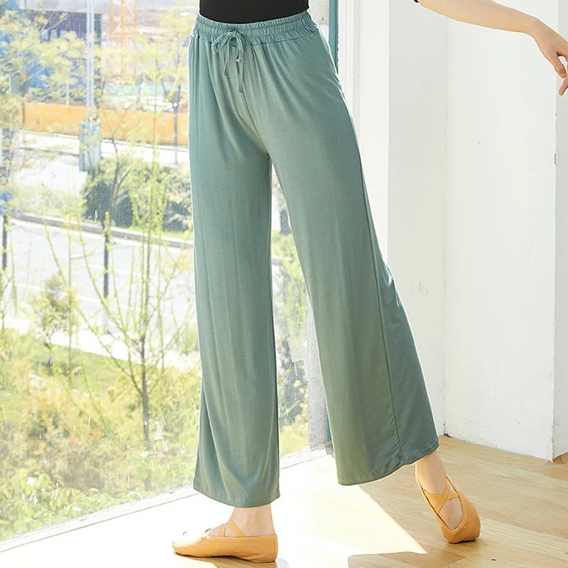 松紧细带腰直筒阔腿长裤女古典舞蹈练功健身瑜伽垂感弹力休闲宽松
