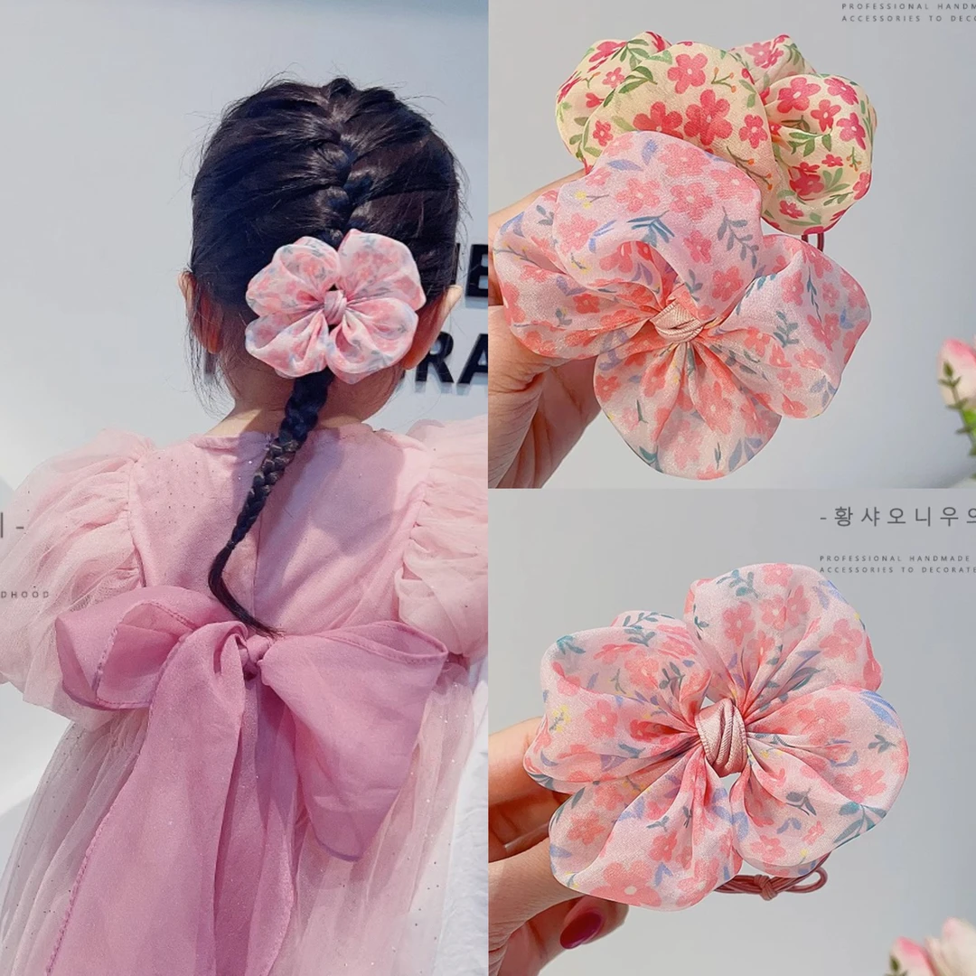 黄小妞 夏日碎花 儿童高弹力丸子头头绳 公主泡泡雪纱发绳