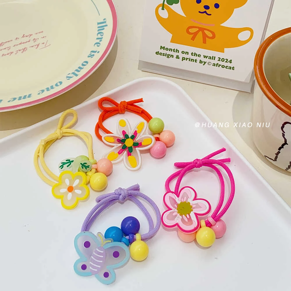 黄小妞儿童皮筋不伤发洋气花朵珠珠撞色宝宝丸子头发圈女童发绳