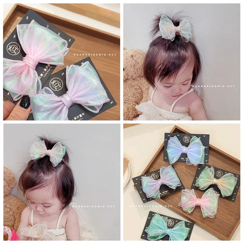 黄小妞宝宝蝴蝶结发饰 气质韩系雪纱蝴蝶结女童顶夹头饰