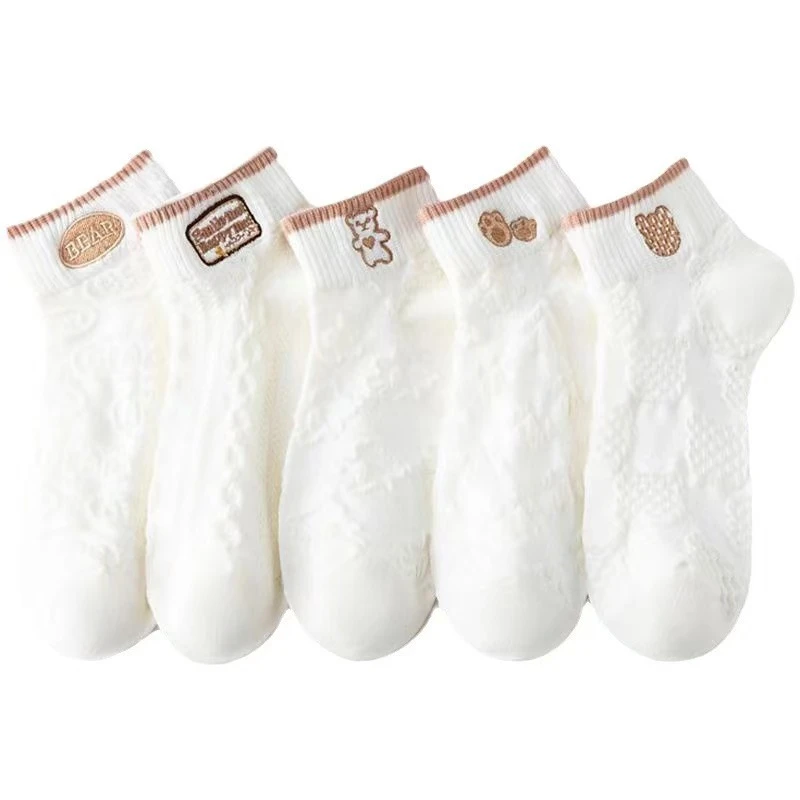 【5双颜色随机】船袜男女款秋季可爱卡通时尚吸汗浅口中筒袜子