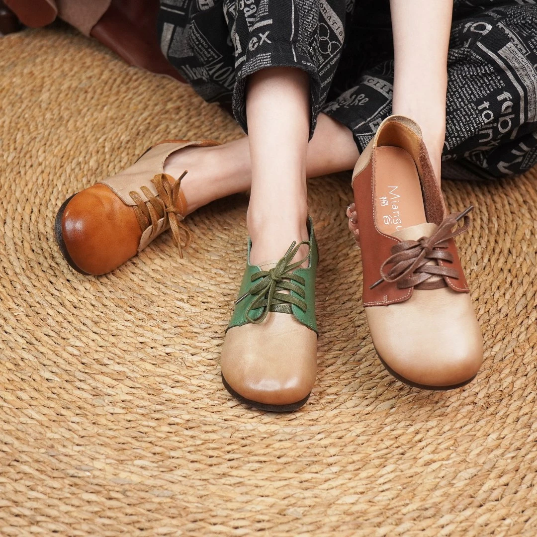 棉谷妈妈鞋新款手工牛筋底软底软面妈妈鞋舒适百搭复古女鞋71867