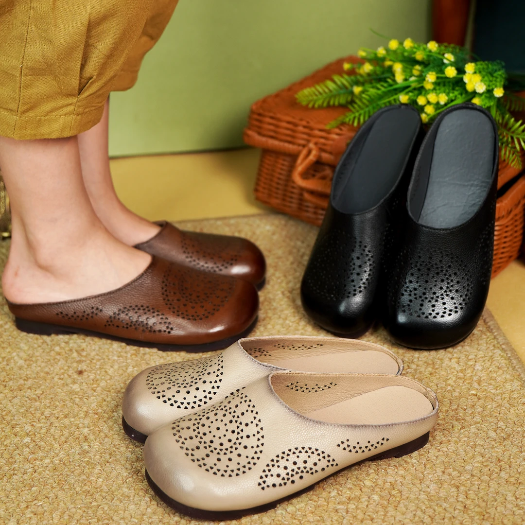 棉谷拖鞋中慵懒拖鞋平跟自由软底防滑透气牛筋底复古女鞋23718