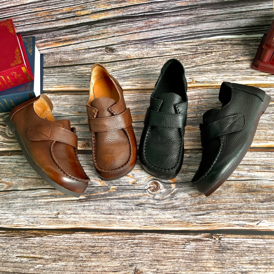 棉谷春季单鞋复古民族风舒适女鞋软底妈妈鞋纯色百搭圆头