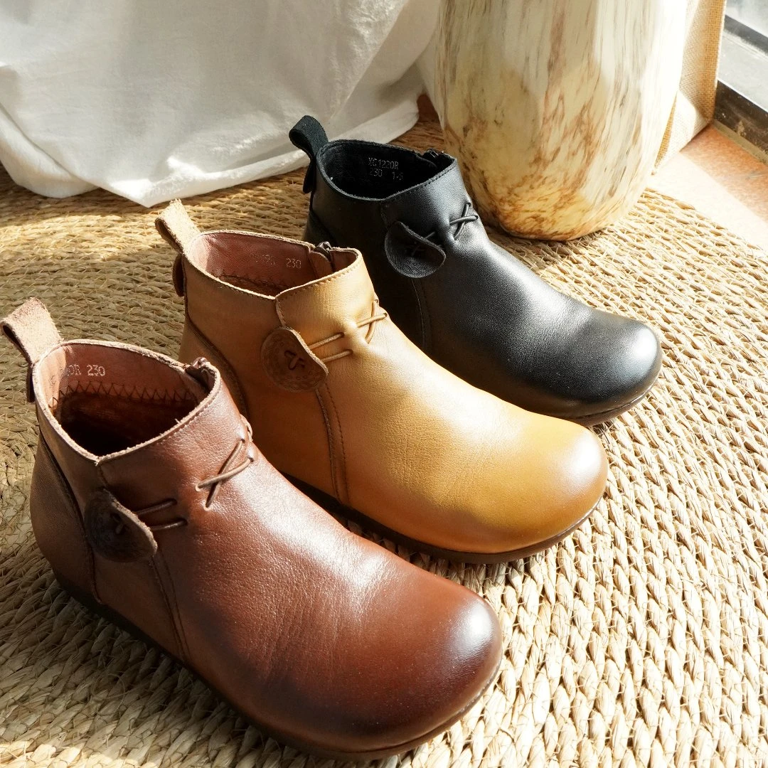 棉谷民族风皮鞋手工小短靴女爆款靴子新款女鞋平底复古皮靴1220