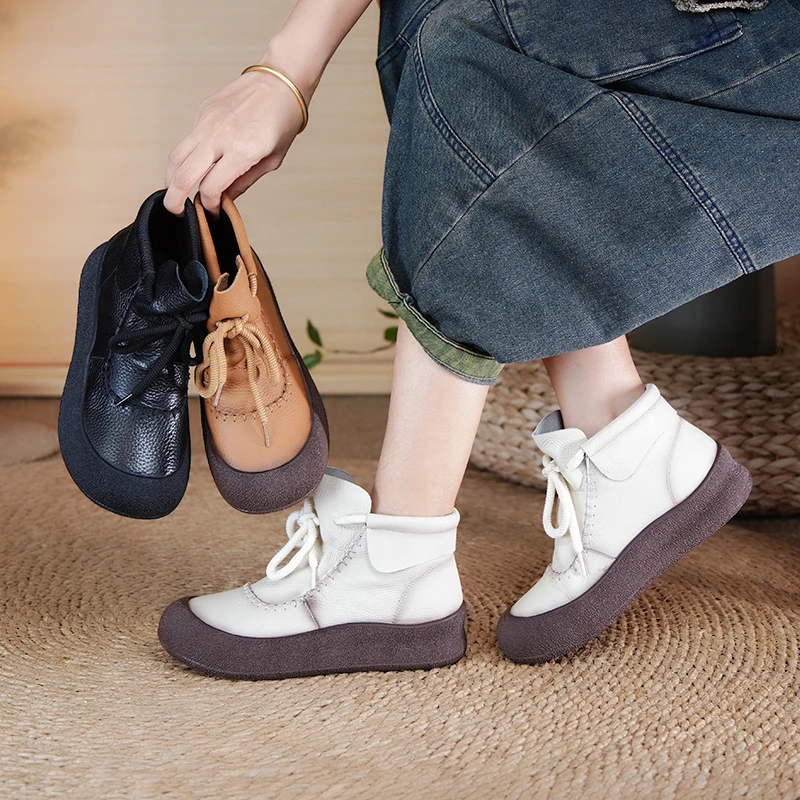 棉谷厚底系带马丁靴女复古百搭女鞋粗跟圆头秋冬新款短靴短筒9976