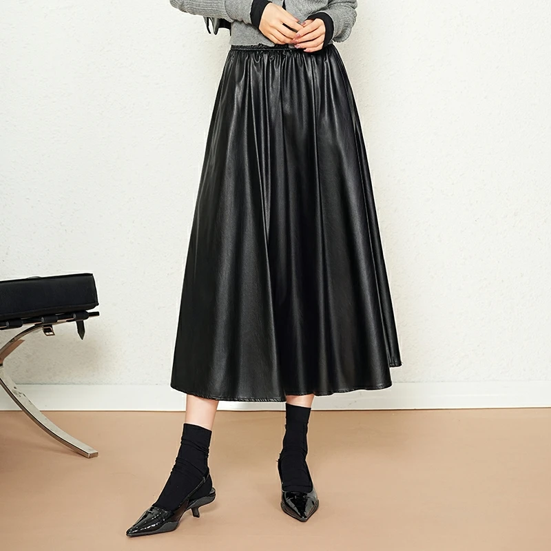 宽松阔腿皮裤女2024年春秋季新款高腰显瘦直筒拖地休闲裤垂感裤子