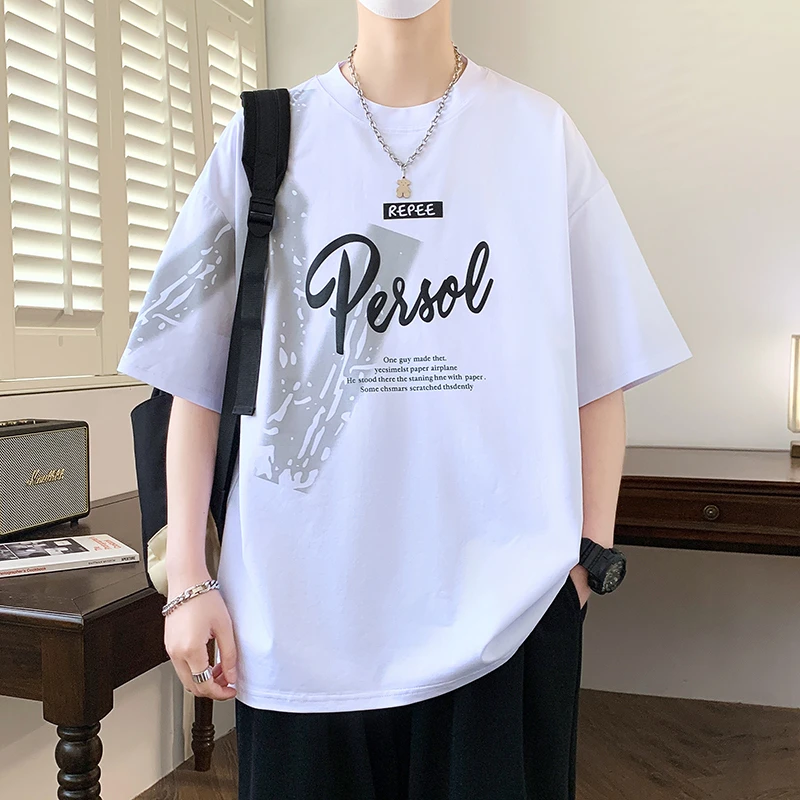 青少年夏季新款半袖初高中生短袖男t恤宽松百搭港风印花圆领上衣