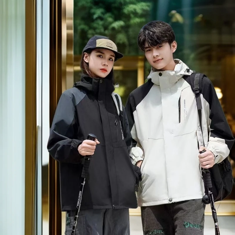 户外防水冲锋衣加绒防风外套男女旅游登山服保暖冲锋衣运动休闲