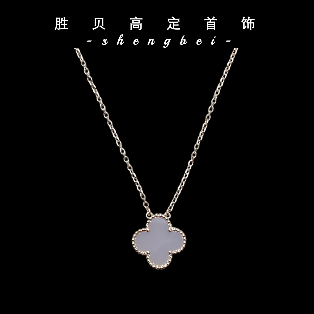 胜贝925银天然紫玉髓四叶幸运单花项链z