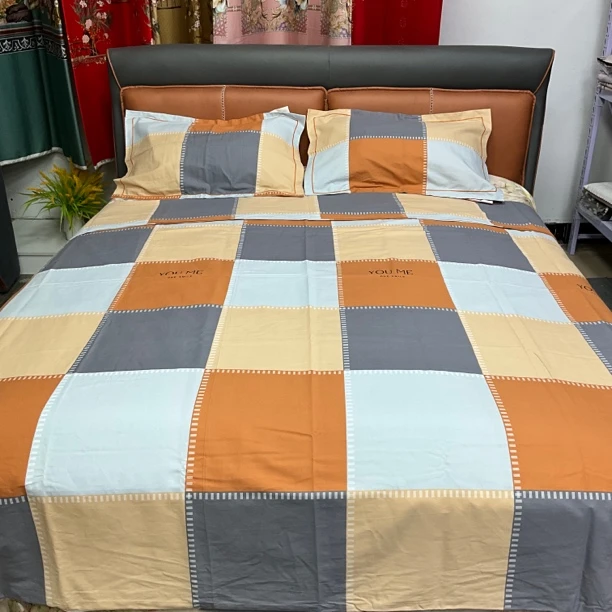 全棉轻磨绒四件套（格调）秋冬款加厚简约印花套件格子斜纹时尚