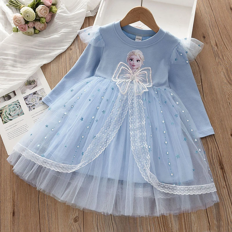女童2024爱莎公主裙春秋装新款洋气女童爱莎连衣裙冰雪奇缘裙子