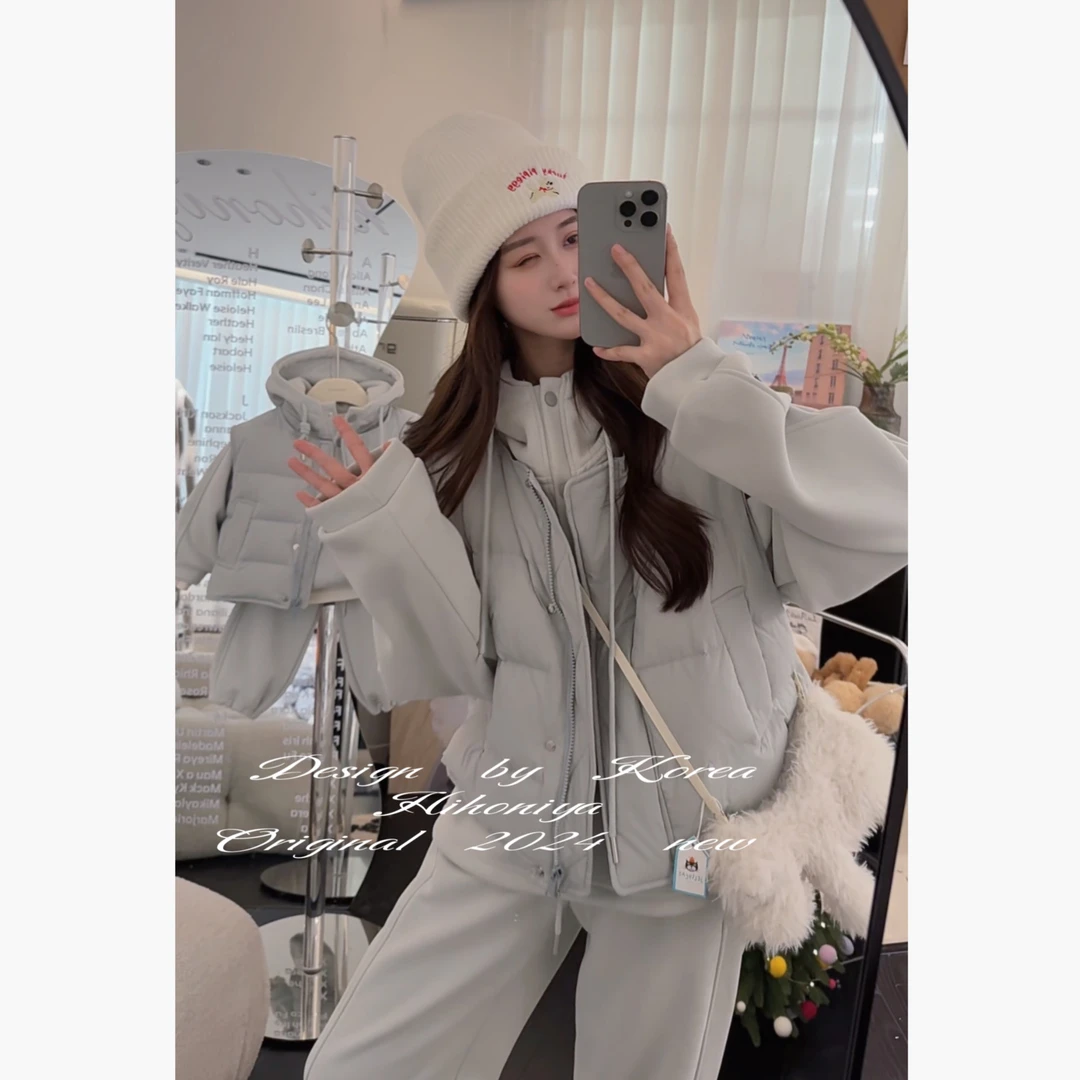 【悠悠日记套装】二Hihoniya~2024冬季亲子纯色卫衣套装羽绒马甲