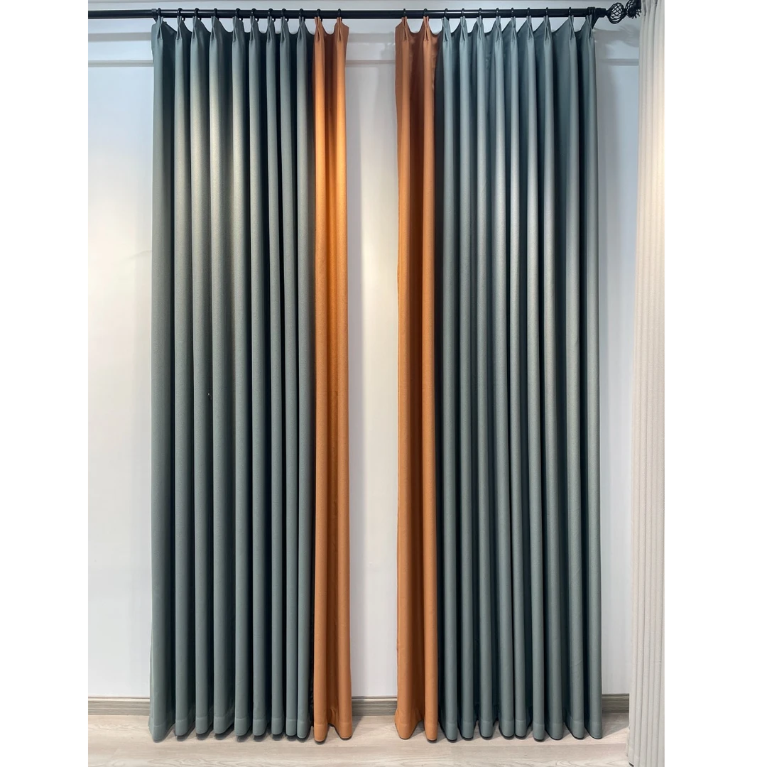 【深灰+橙】拼色窗帘新款颗粒纹理成品窗帘一对两片遮光客厅卧室