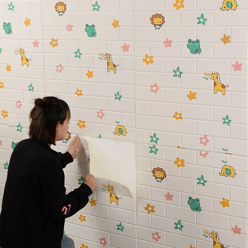 防水防撞自粘墙壁纸3D立体墙贴儿童房卧室温馨卡通幼儿园墙围墙裙