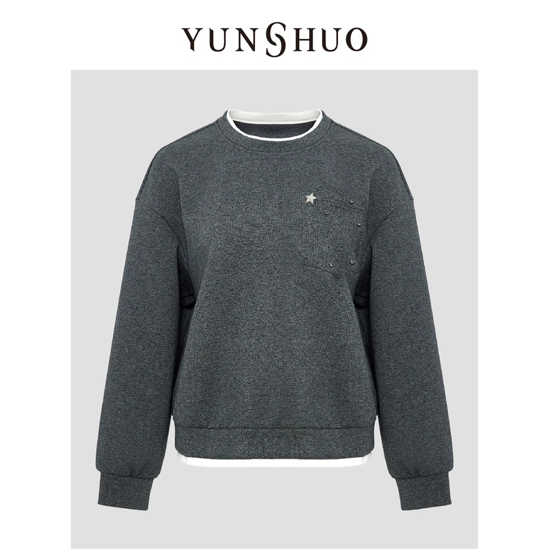 YUNSHUO允硕秋冬时尚卫衣百搭休闲圆领宽松气质简约套头衫349608