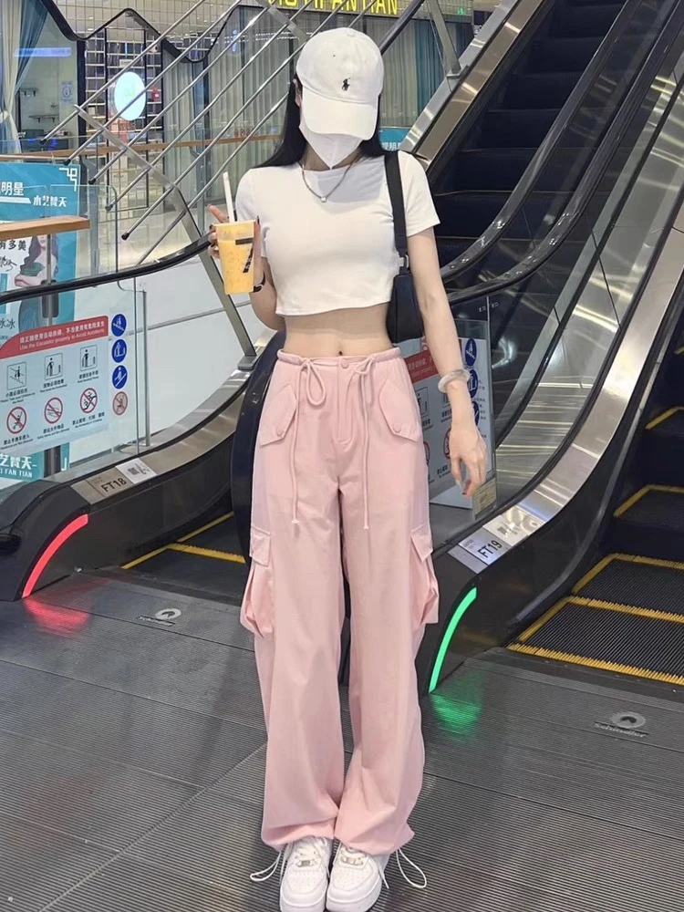 牛仔裤工装裤粉色新款橙子