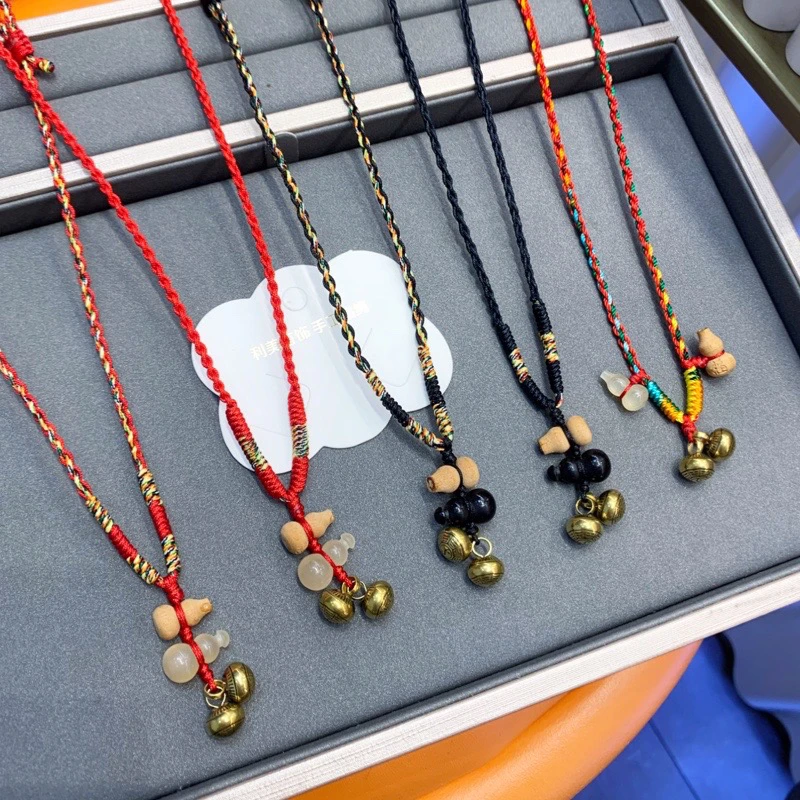 潮汕红花葫芦仙草葫芦牛角铜纽五彩项绳桃木葫芦