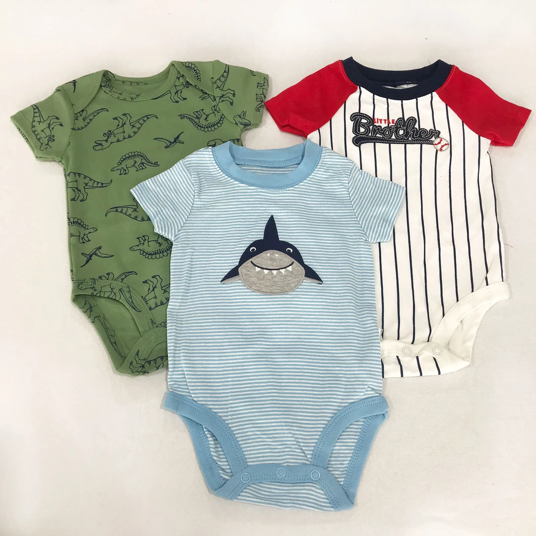 OmniEllen/欧米云艾琳夏季婴儿男宝宝衣服纯棉短袖包屁连体衣爬服