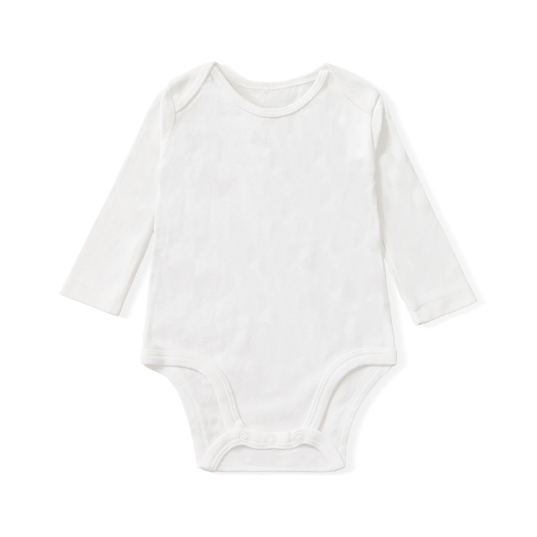 OmniEllen/欧米云艾琳婴儿连体衣纯棉长袖三角哈衣纯白贴身爬爬服