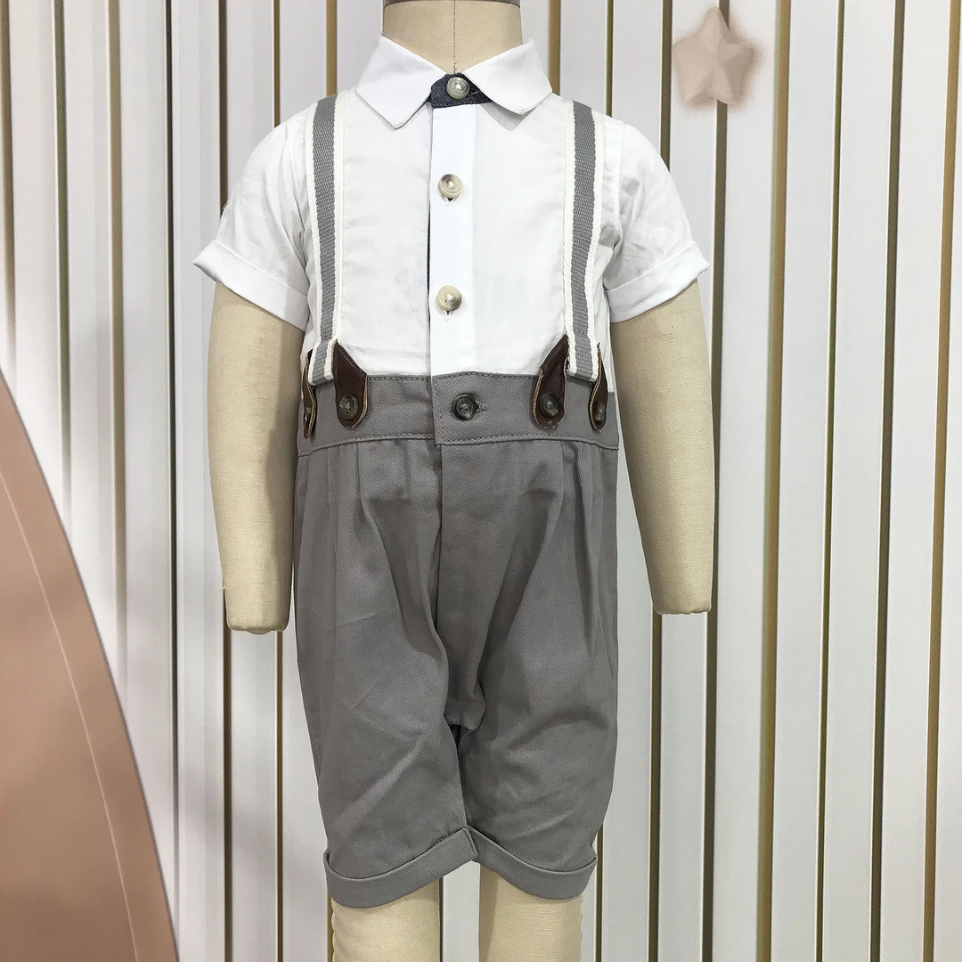 新生婴儿夏季绅士哈衣宝宝连体衣服男童周岁礼服儿童帅气百天爬服