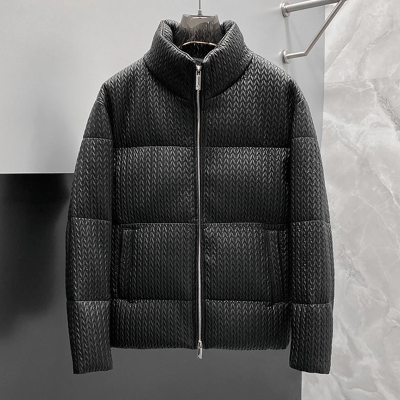 進口羊皮重磅鹅绒服皮衣男真皮外套冬季加厚皮羽绒