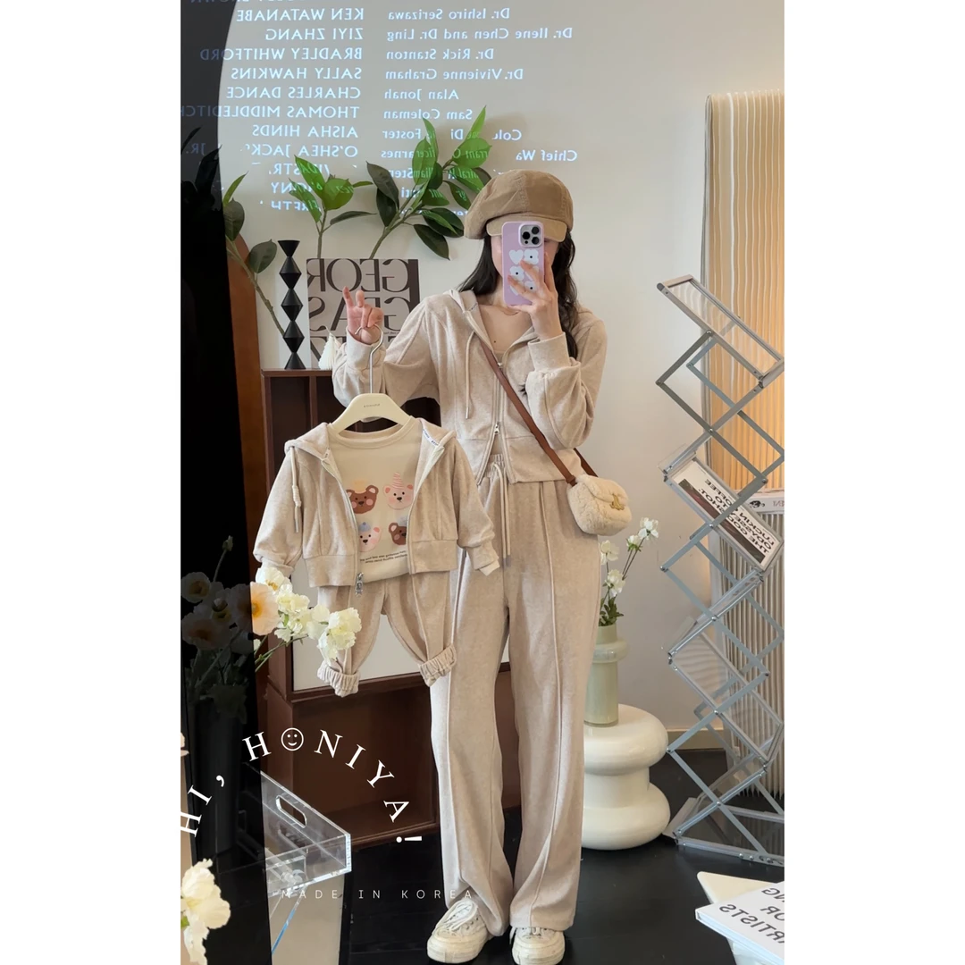 现【珊瑚】Hihoniya~2023拉链抽绳连帽亲子卫衣套装韩版童装