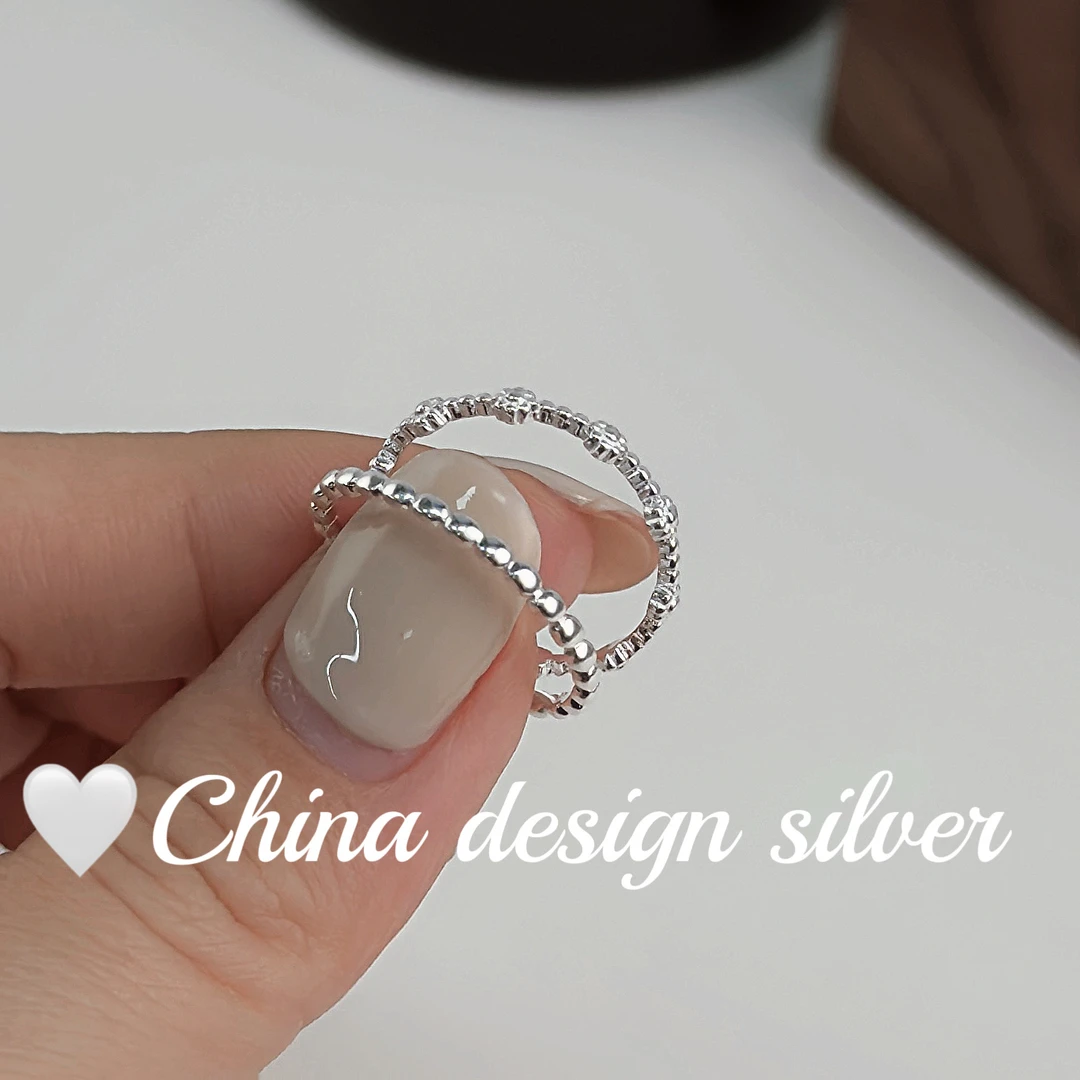 925银戒指 L.M-075 原创小众设计小巧圆珠车花开口戒