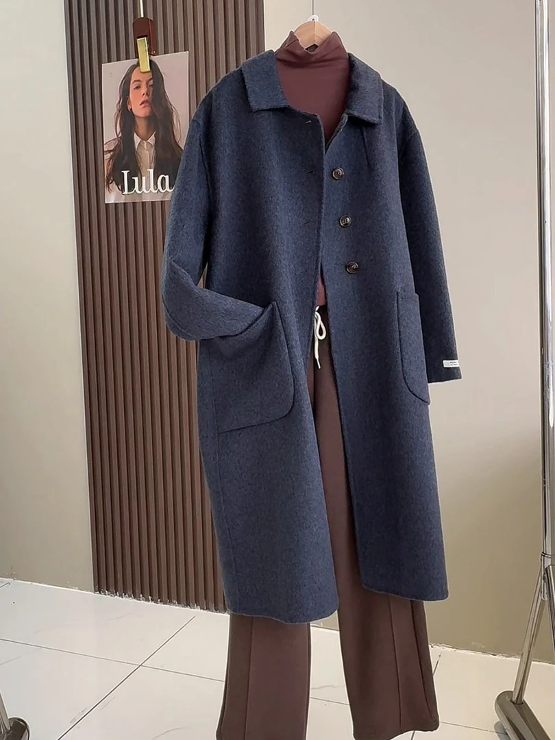 羊毛高级感双面呢上衣秋冬新款宽松中长款遮肉显瘦大衣毛呢外套