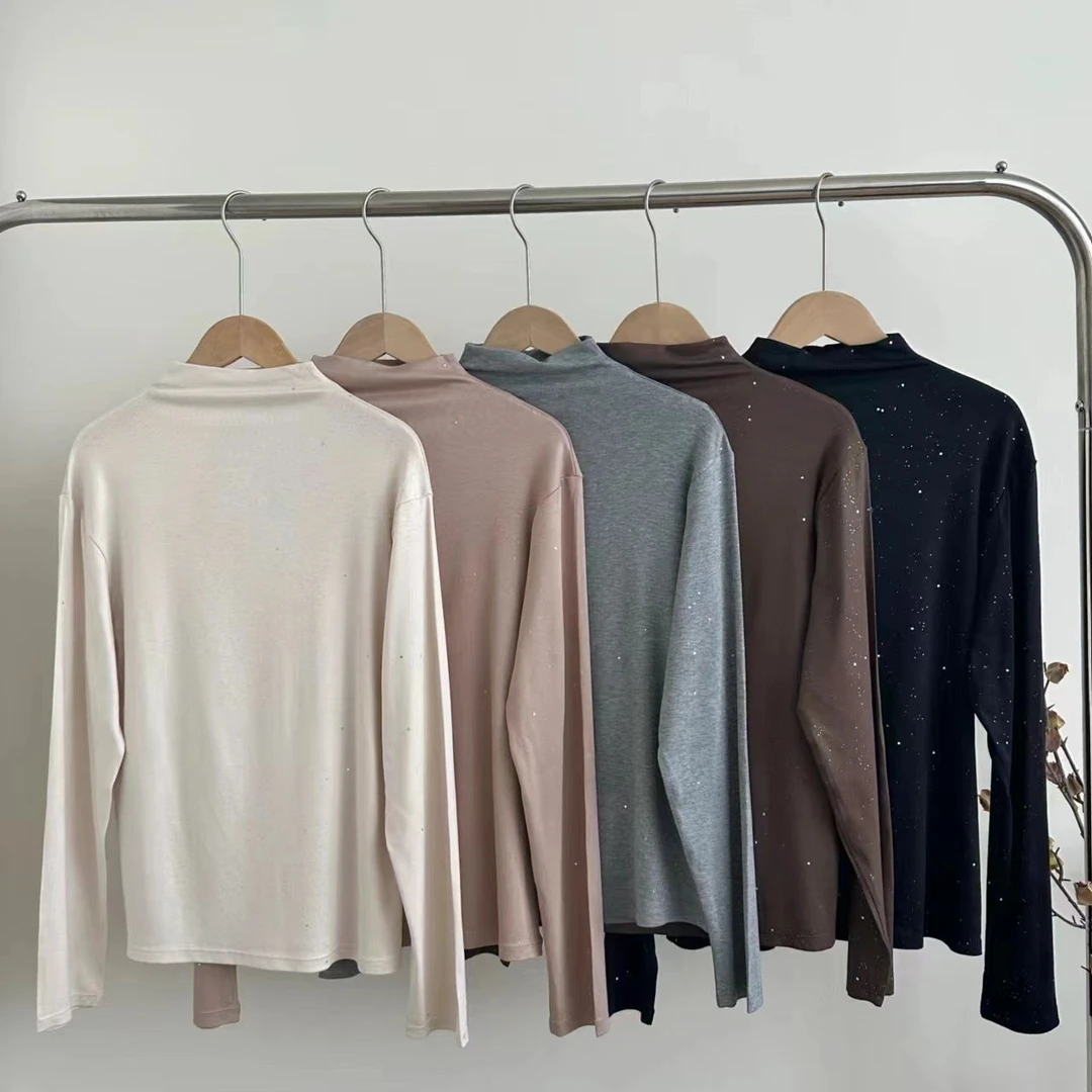 C229满天星长袖T恤女早秋季洋气小心机内搭打底衫设计感纯欲上衣
