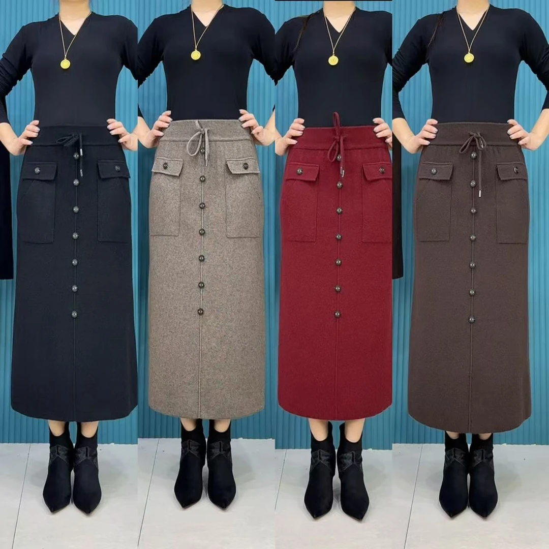 9723#秋冬新款时尚百搭修身显瘦直筒半身裙（有口袋）