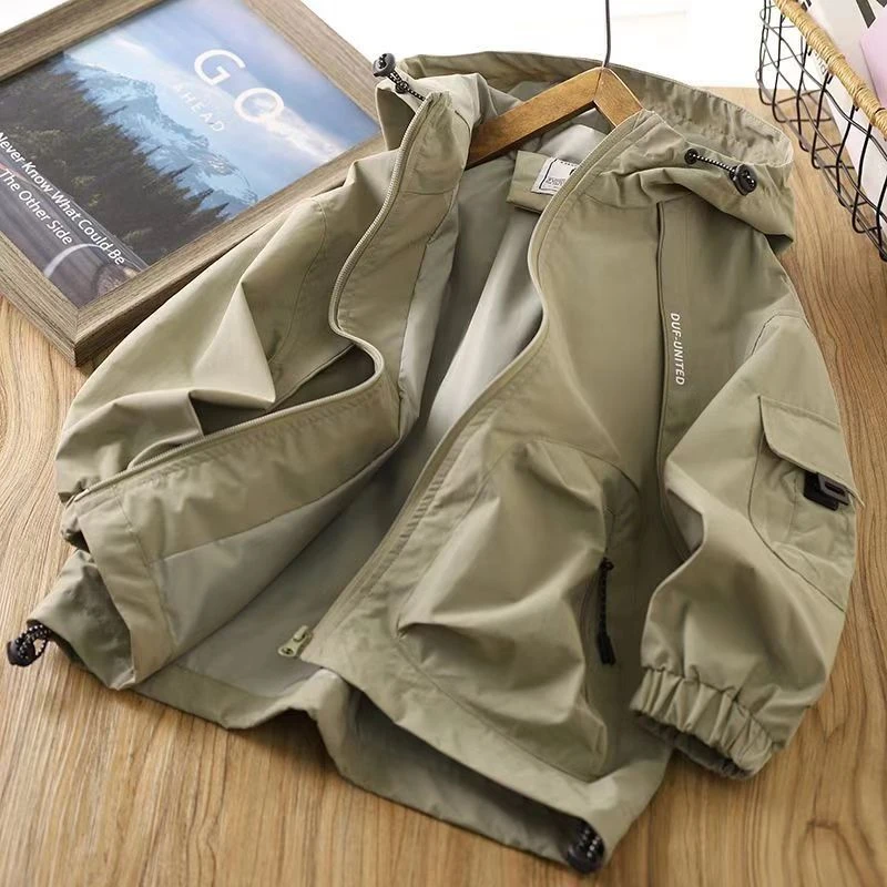 2024款冲锋衣中大童连帽春秋款户外百搭休闲宽松韩版洋气防风